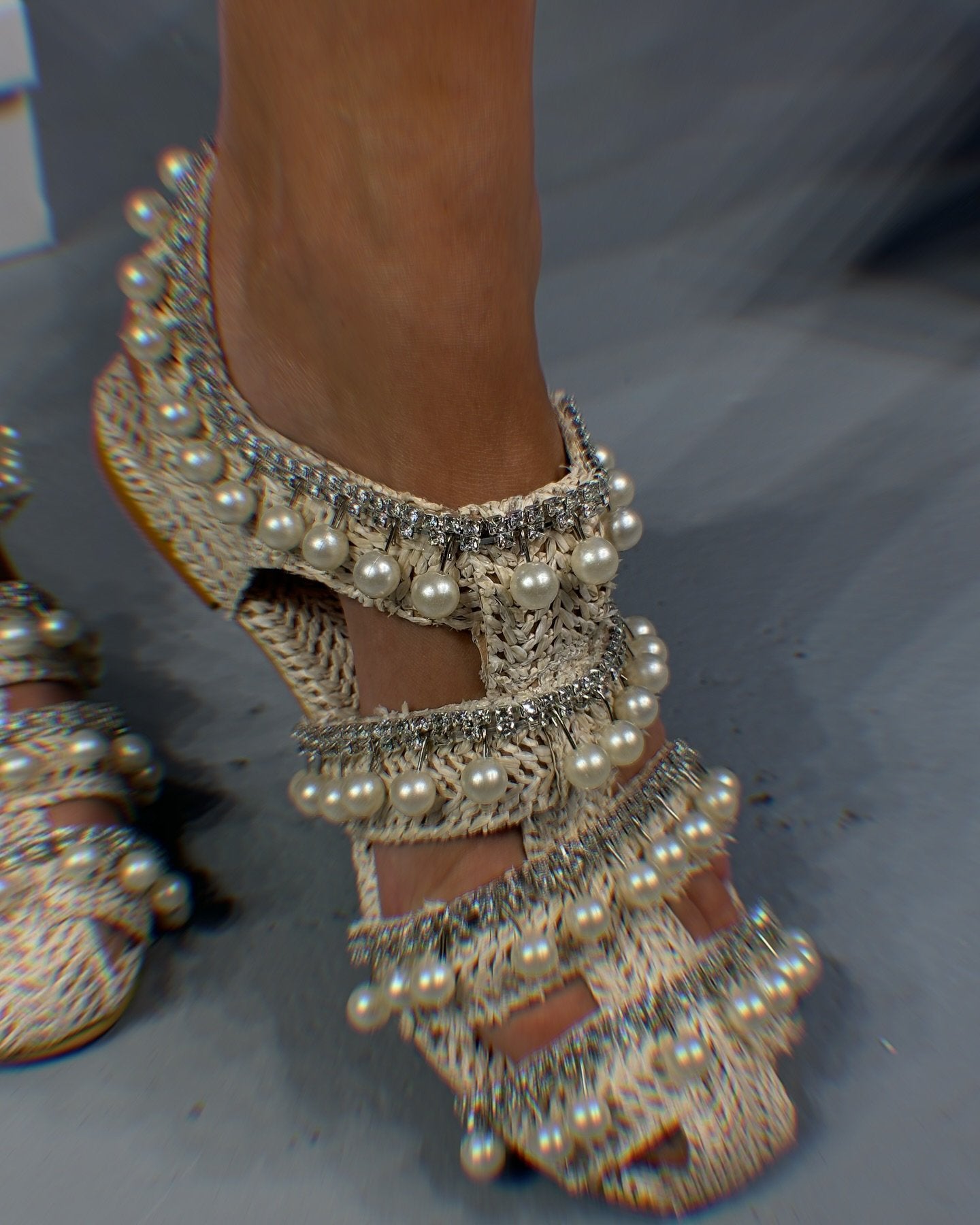 Pearl embroidered sandals