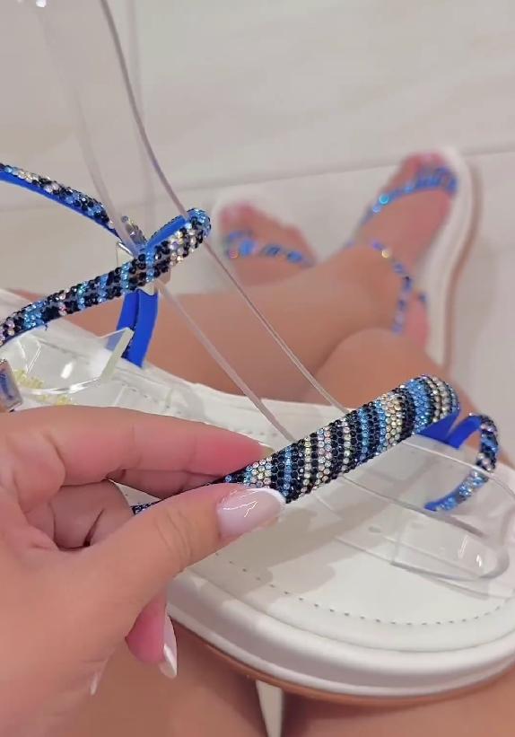 Blue shiny rope strap casual sandals