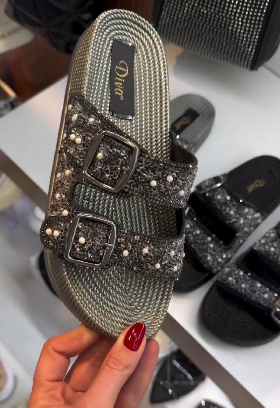 double buckle sequined sandals