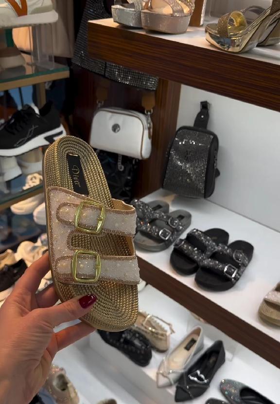 double buckle sequined sandals