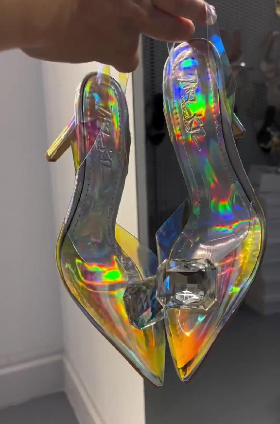 Gradient large crystal high heels