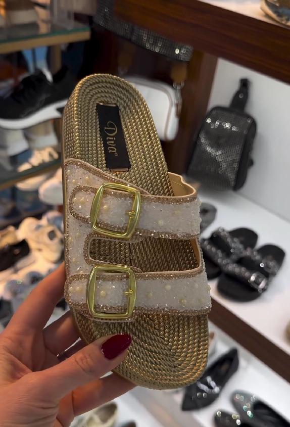 double buckle sequined sandals