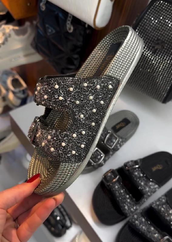 double buckle sequined sandals