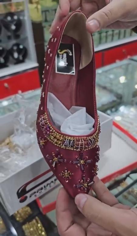 Sequin embellished embroidered low heels