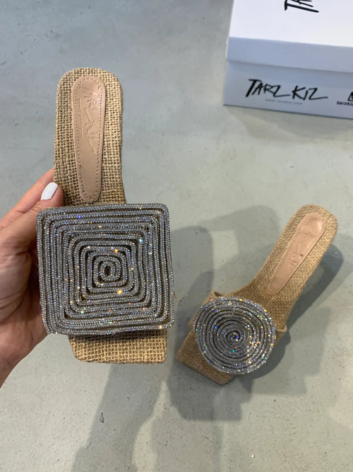 Square Round Low Heel Sandals
