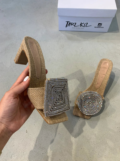 Square Round Low Heel Sandals