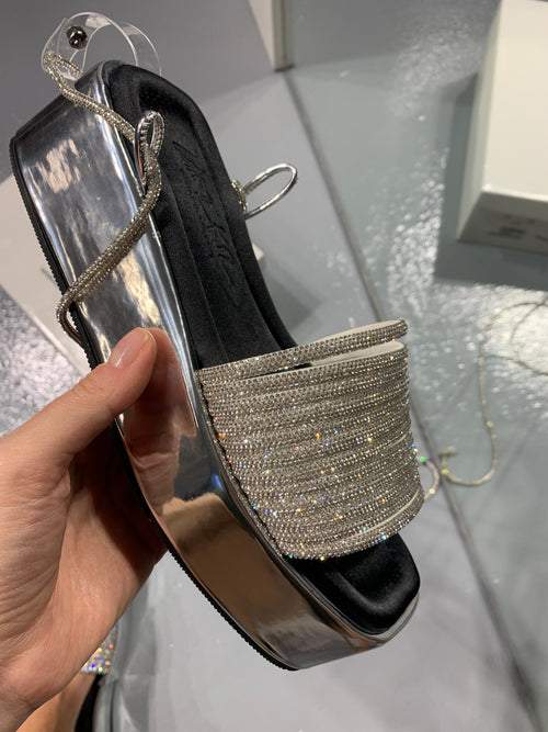 Silver Lace-Up Sequin Wrap Sandals