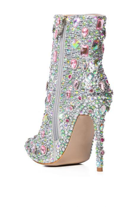 Silver Diamond Embellished Mid Boots