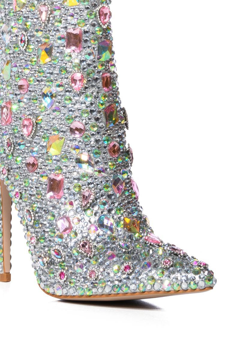 Silver Diamond Embellished Mid Boots