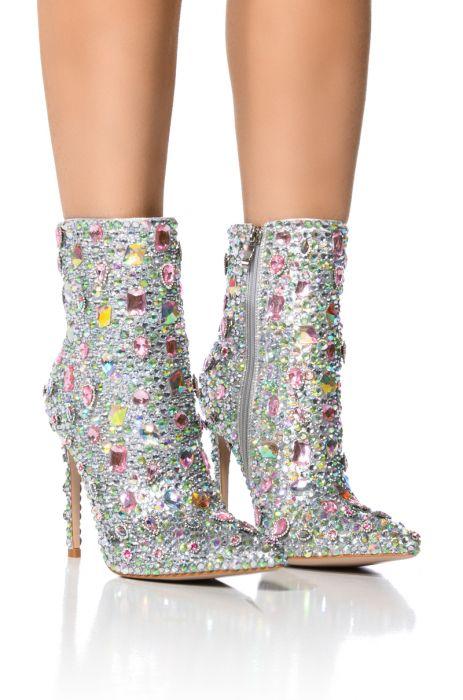 Silver Diamond Embellished Mid Boots