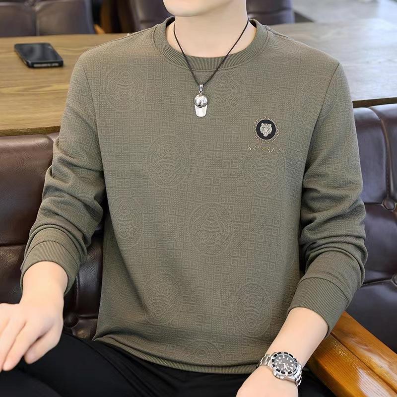 Men's Spring and Autumn Loose White Round Neck Long Sleeve T-shirt