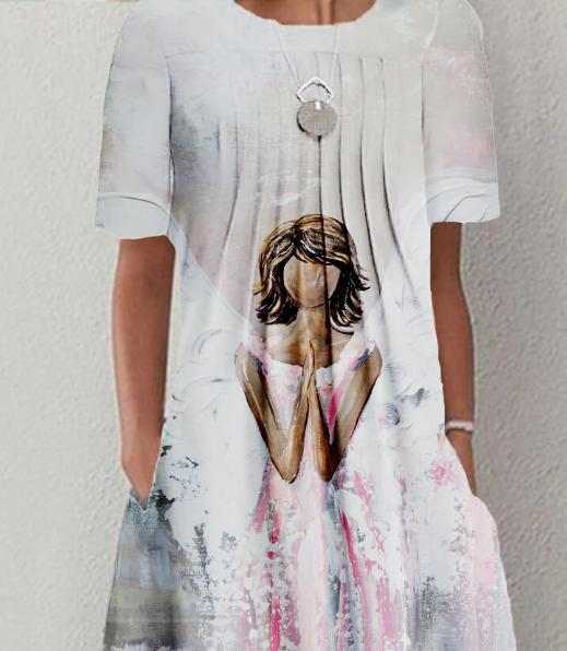 Elegant Angel Abstract Good Luck Guardian Angel Print Dress