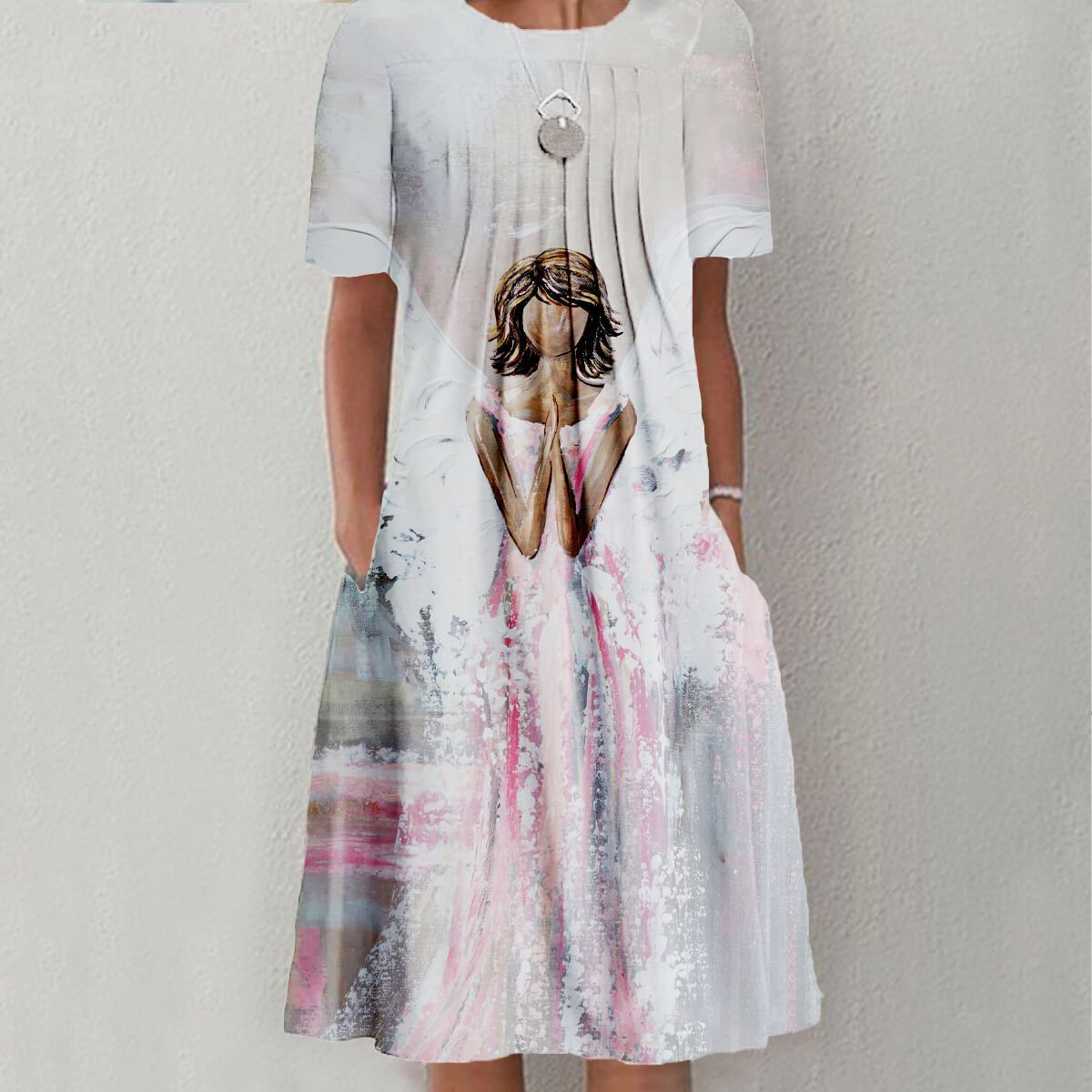 Elegant Angel Abstract Good Luck Guardian Angel Print Dress