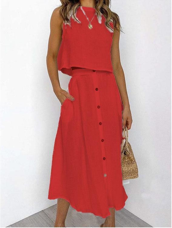 Round Neck Vest Skirt Suit