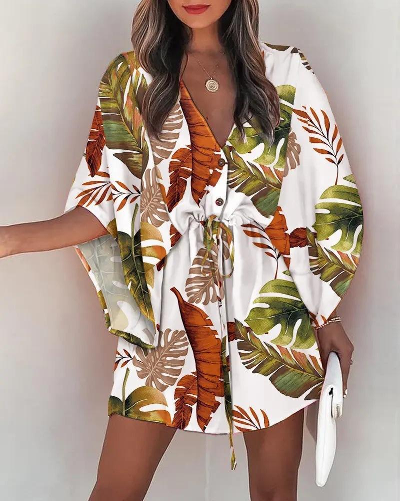 V-neck Lace Up Casual Holiday Dress