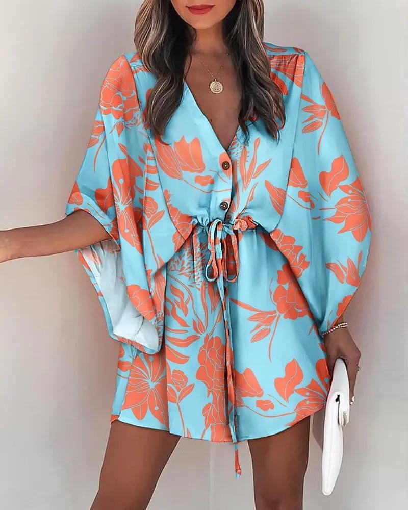 V-neck Lace Up Casual Holiday Dress