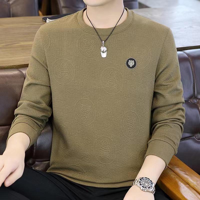 Men's Spring and Autumn Loose White Round Neck Long Sleeve T-shirt