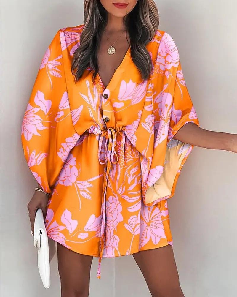 V-neck Lace Up Casual Holiday Dress