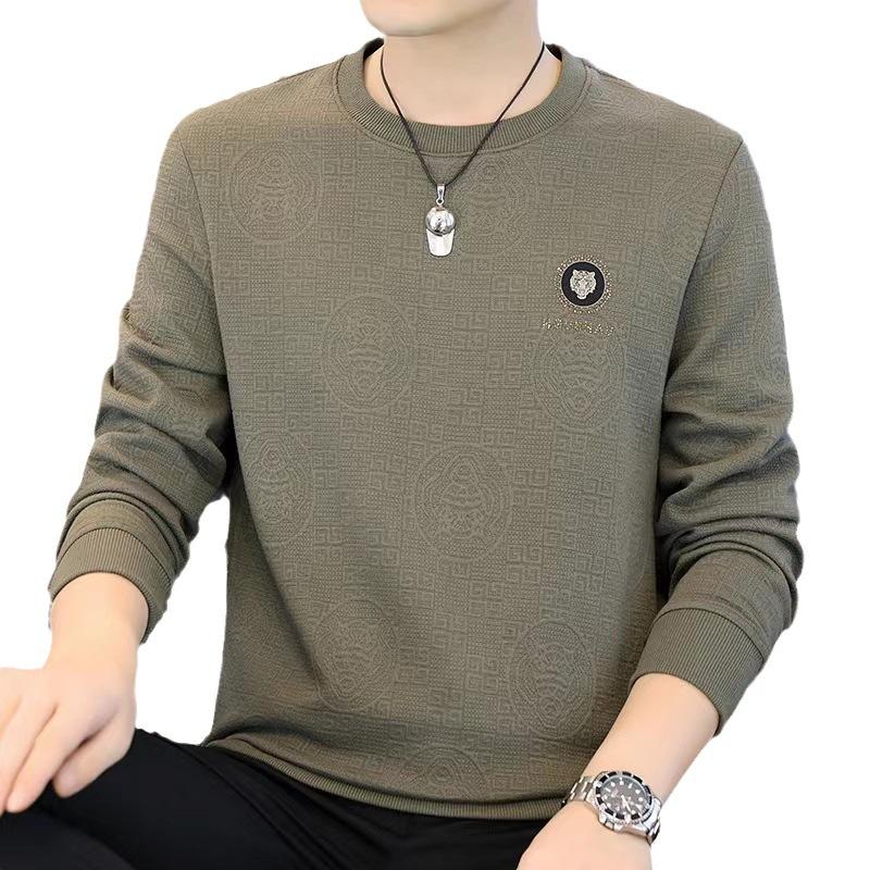 Men's Spring and Autumn Loose White Round Neck Long Sleeve T-shirt