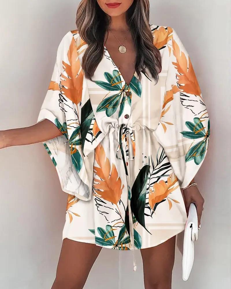 V-neck Lace Up Casual Holiday Dress