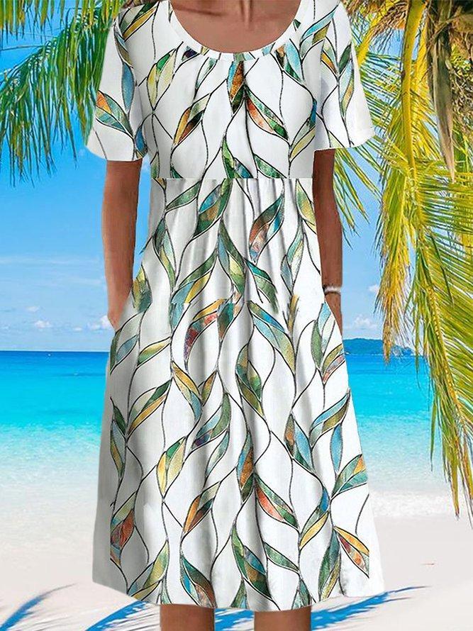 Fresh Short Sleeve Side Pocket Midi Dress