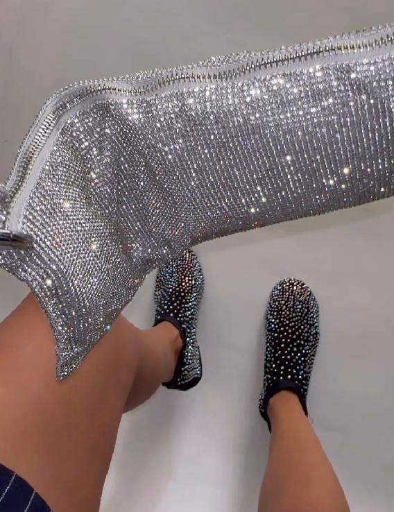 Sequin Embroidered Black Wrap Shoes