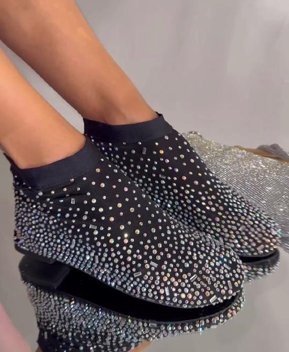 Sequin Embroidered Black Wrap Shoes