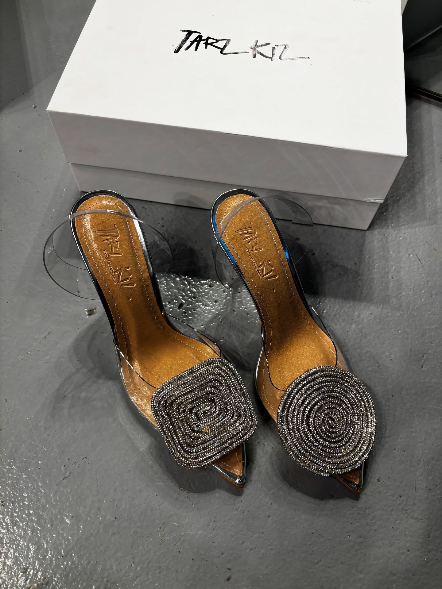 Silver Sequined Square Round Transparent High Heels