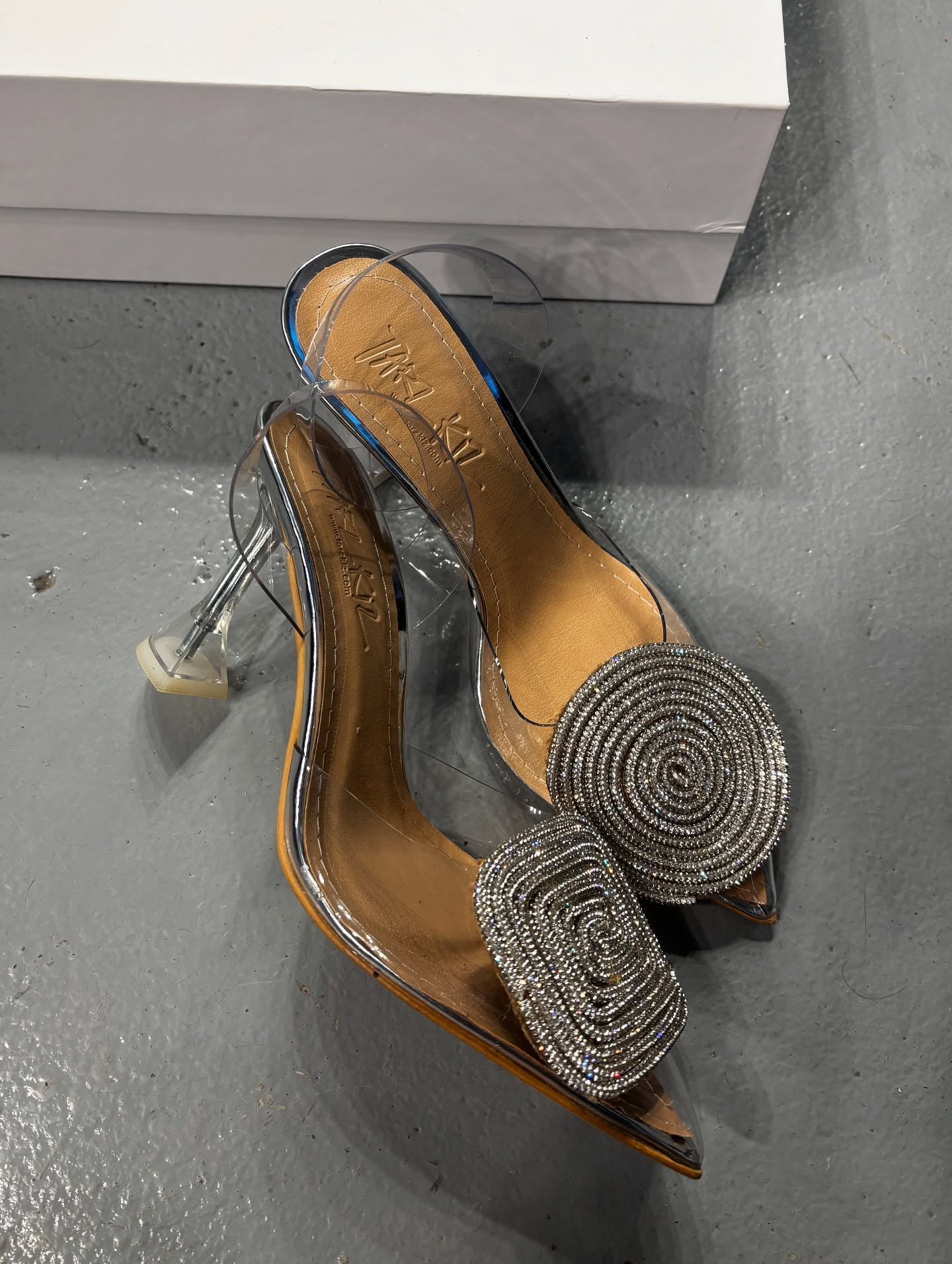 Silver Sequined Square Round Transparent High Heels