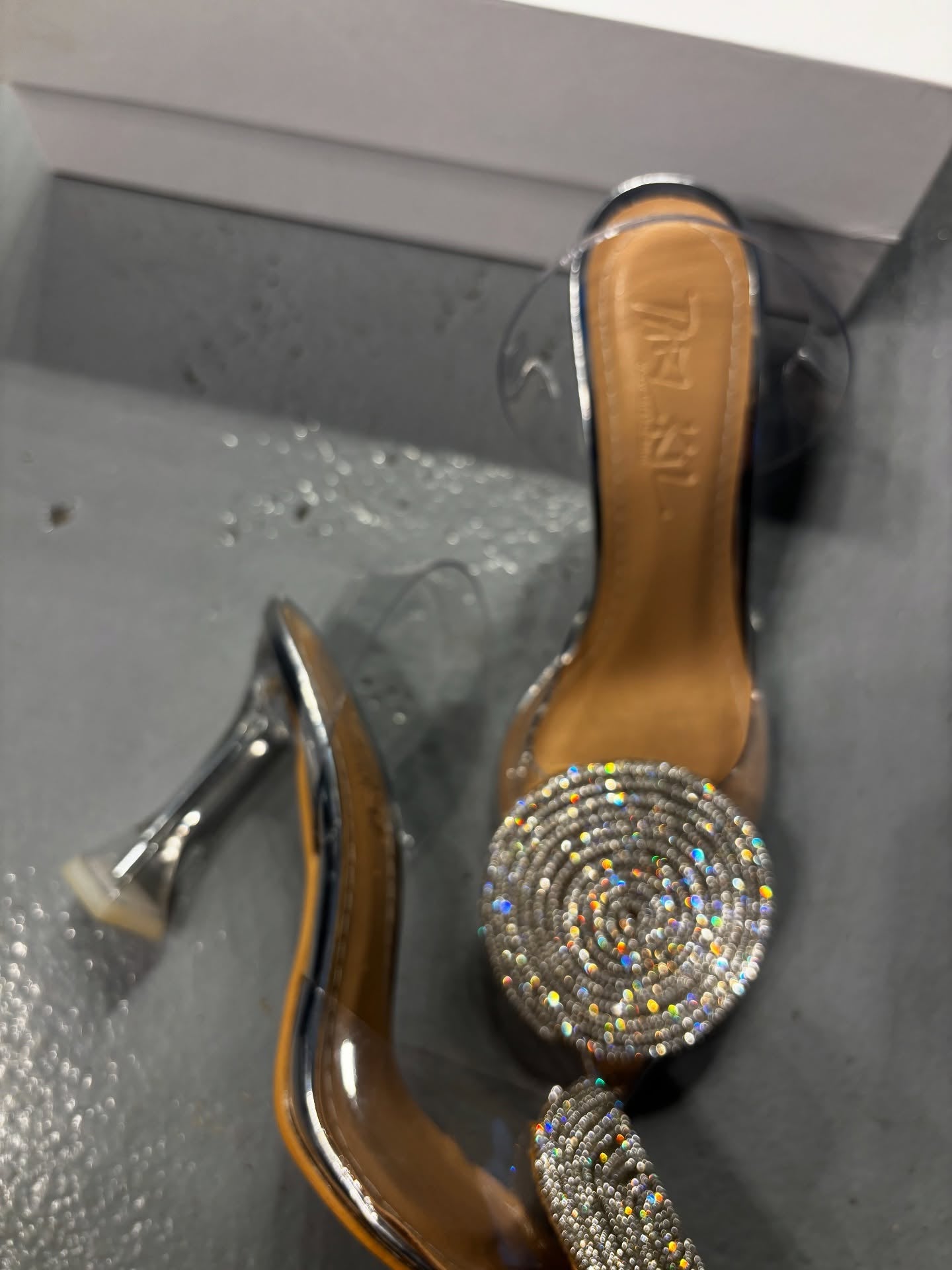 Silver Sequined Square Round Transparent High Heels