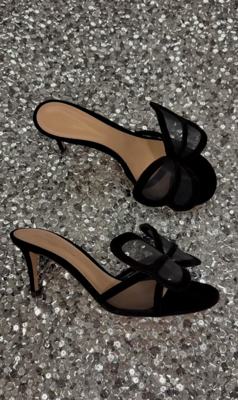 Black lace butterfly high heels