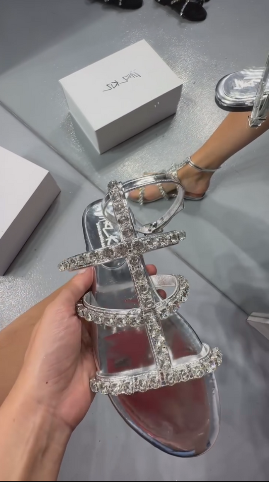 Silver Diamond Chain Crystal Sandals