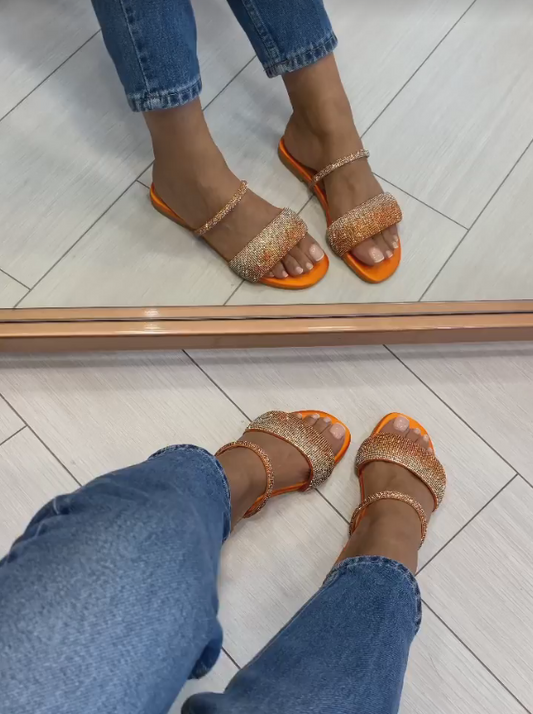 Orange Gradient Sequin Flat Sandals