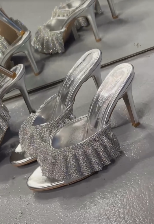 Silver skirt high heels