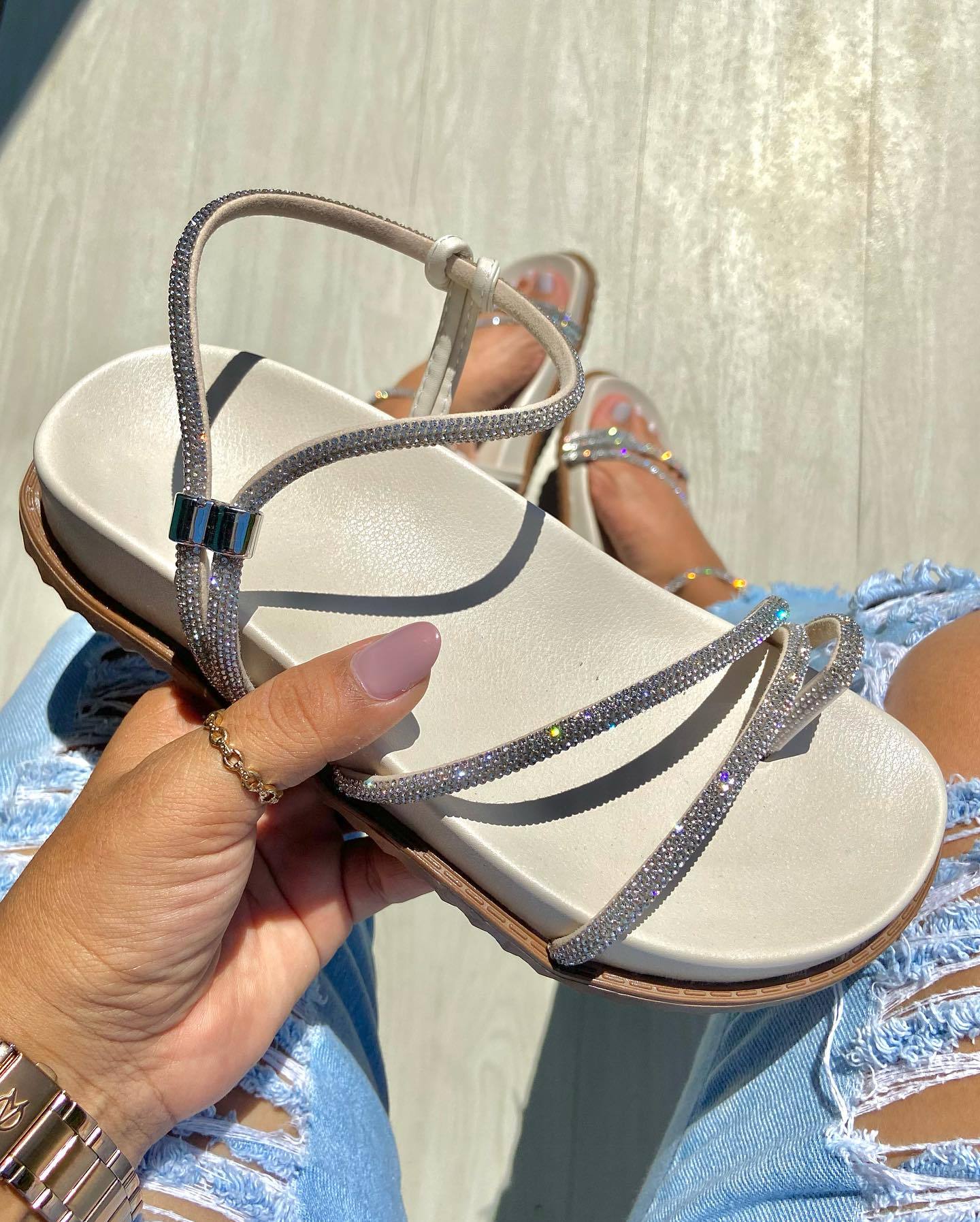 Silver sequin strap sandals