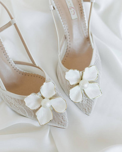 Four petals pearl lace high heels