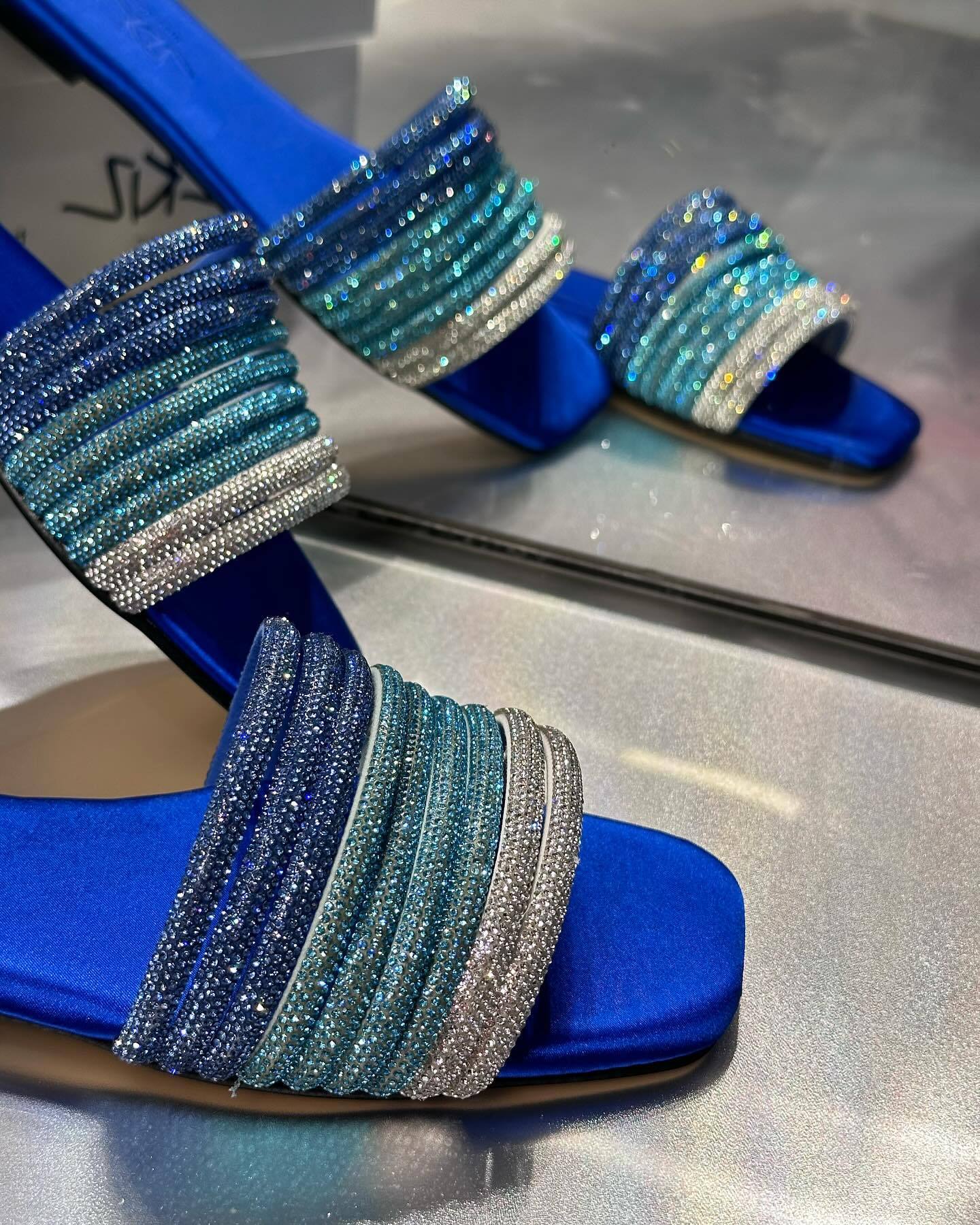 Dark blue gradient sequin strappy sandals