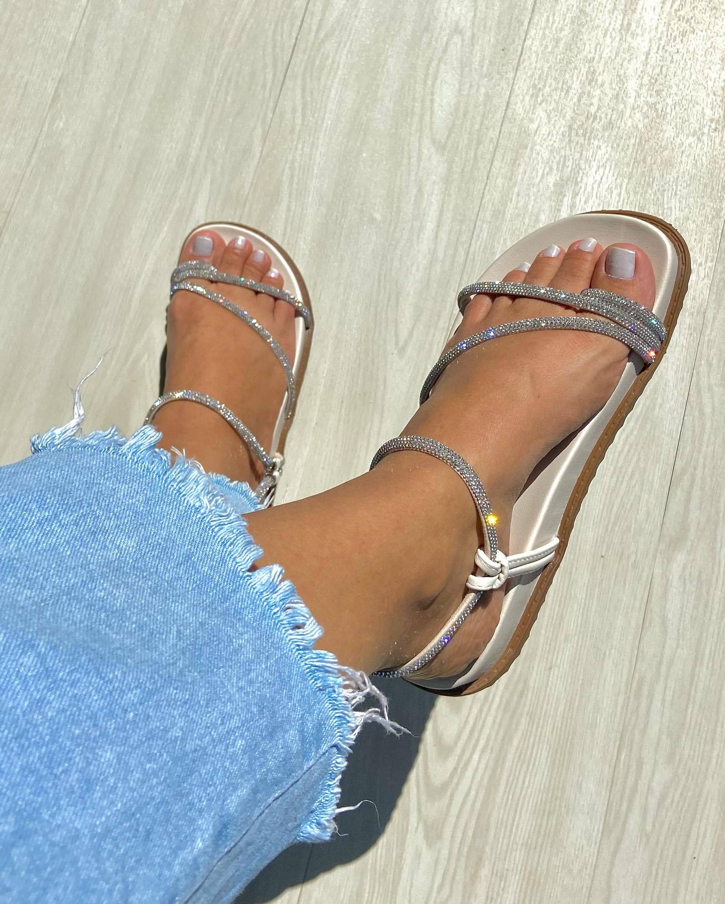 Silver sequin strap sandals