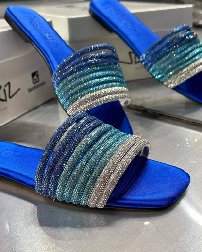 Dark blue gradient sequin strappy sandals