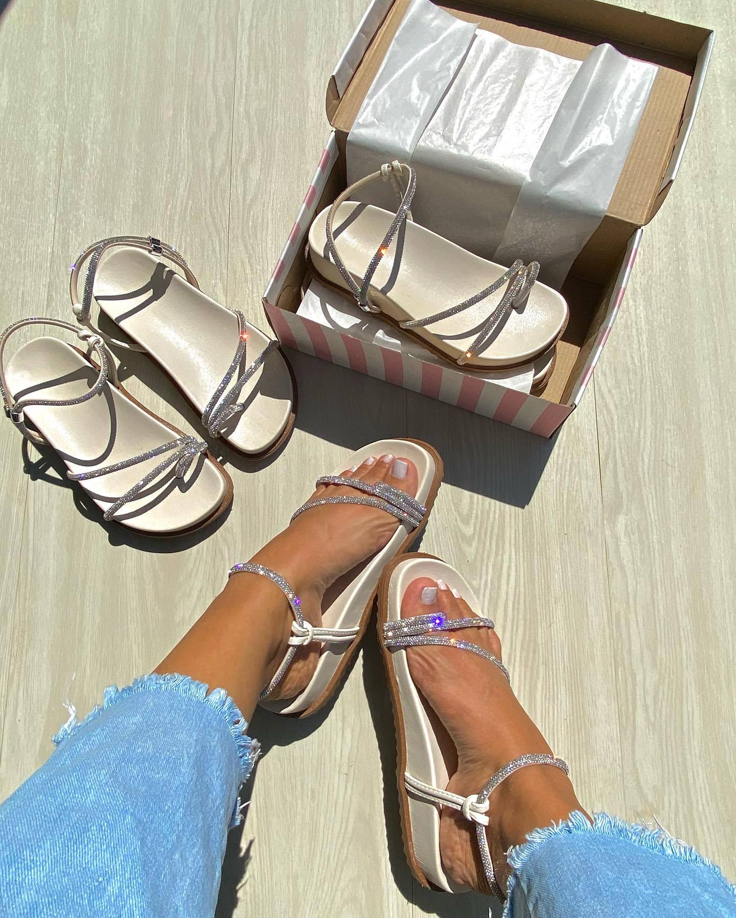 Silver sequin strap sandals