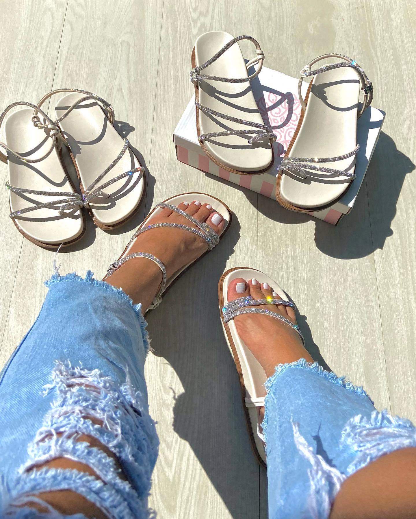 Silver sequin strap sandals