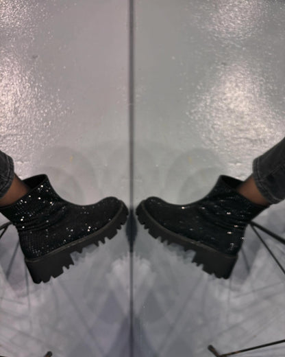 Black diamond zipper mid-calf sneaker boots