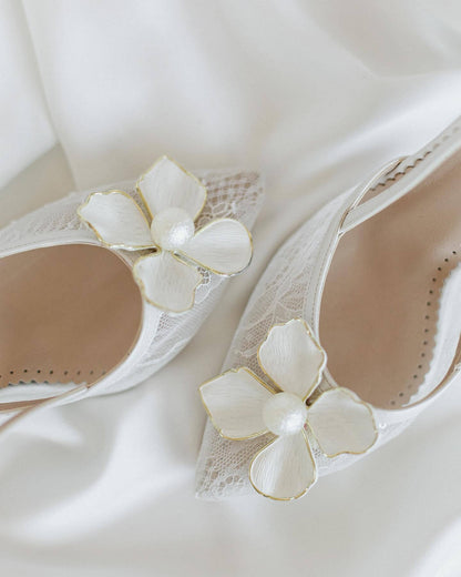 Four petals pearl lace high heels