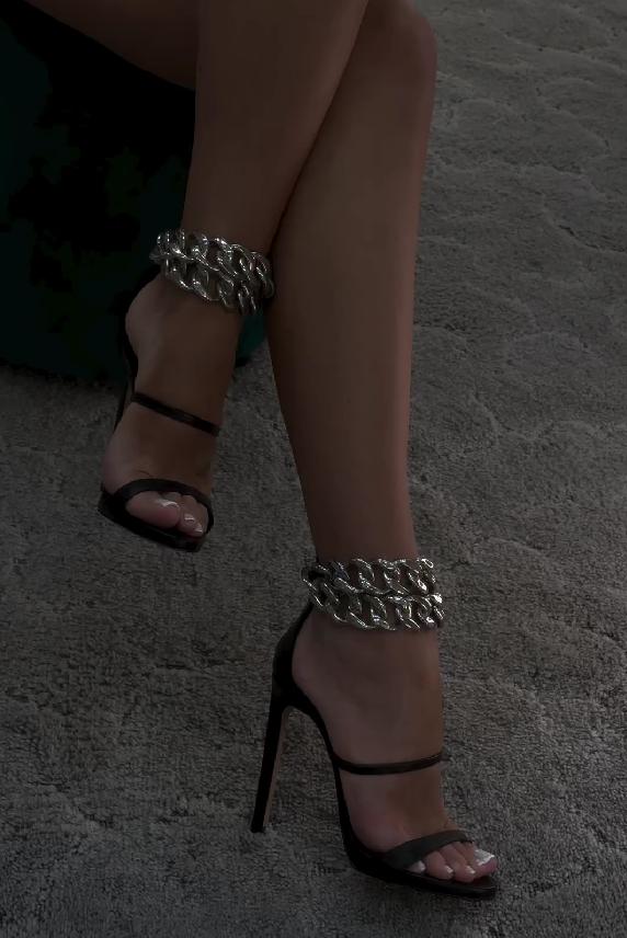 Chain strap black high heels