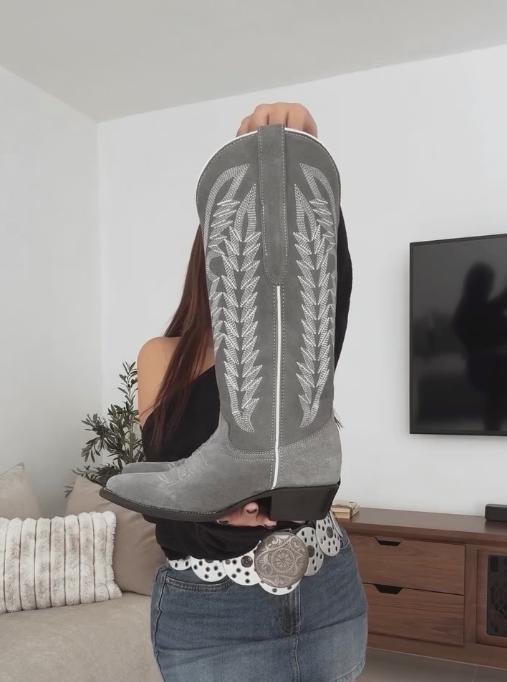 Dark grey embroidered boots