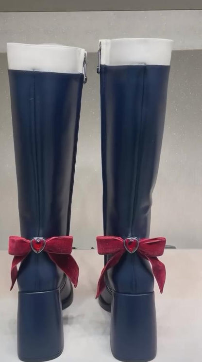 Butterfly Diamond Dark Blue Thigh Boots