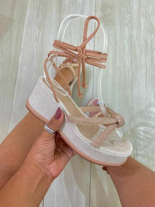 Pink sequin strappy sandals