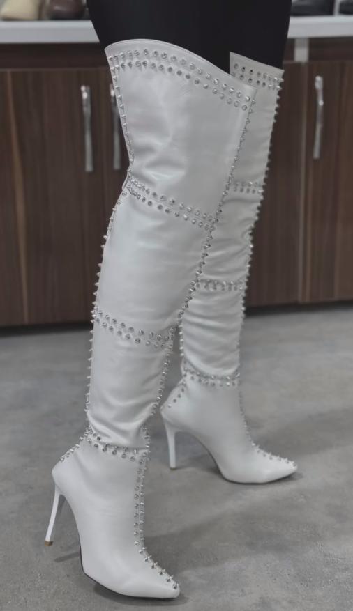 High-top rivet stretch casual boots