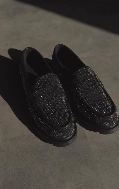 Black Sequined Diamond Loafers