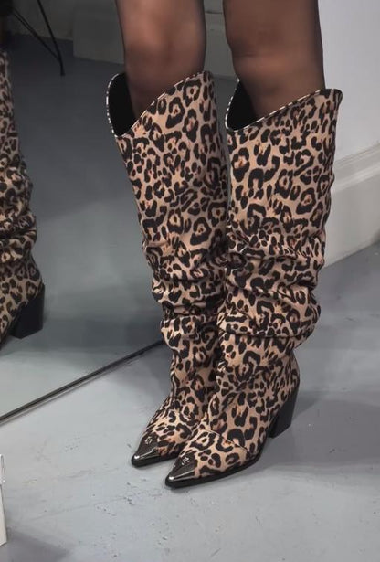 Leopard print high boots